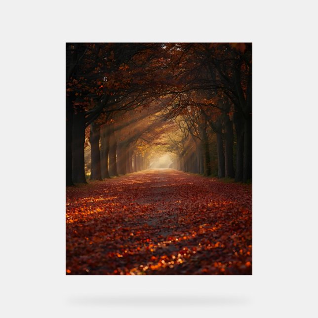 Autumn Pathway – Serene Tree Tunnel Art Print Acrylic Sign (Front)