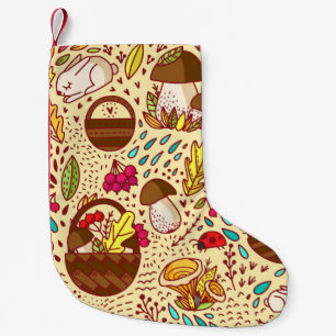 Autumn pattern. Basket with leaves, branches and b Small Christmas Stocking
