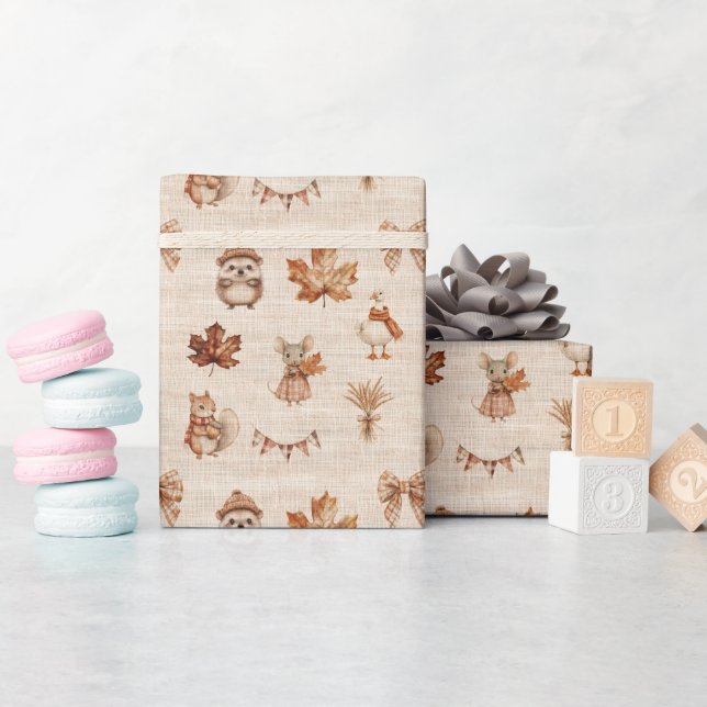Autumn Pattern Burlap Texture Wrapping Paper Roll (Baby Shower)
