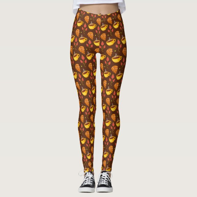 Autumn Pattern Cup Leggings – Cosy, Stylish  (Front)