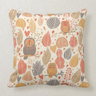 Autumn pattern. Owls in the forest Cushion