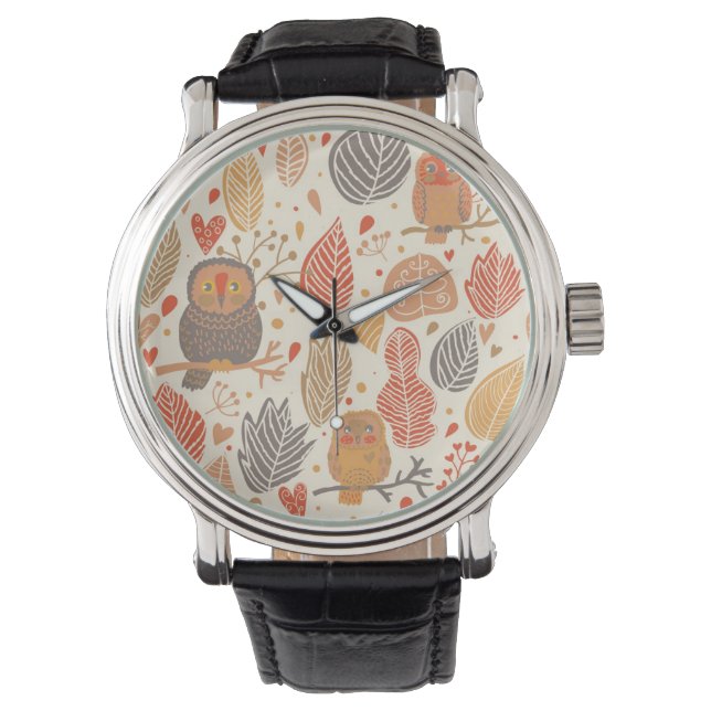 Autumn pattern. Owls in the forest Watch (Front)