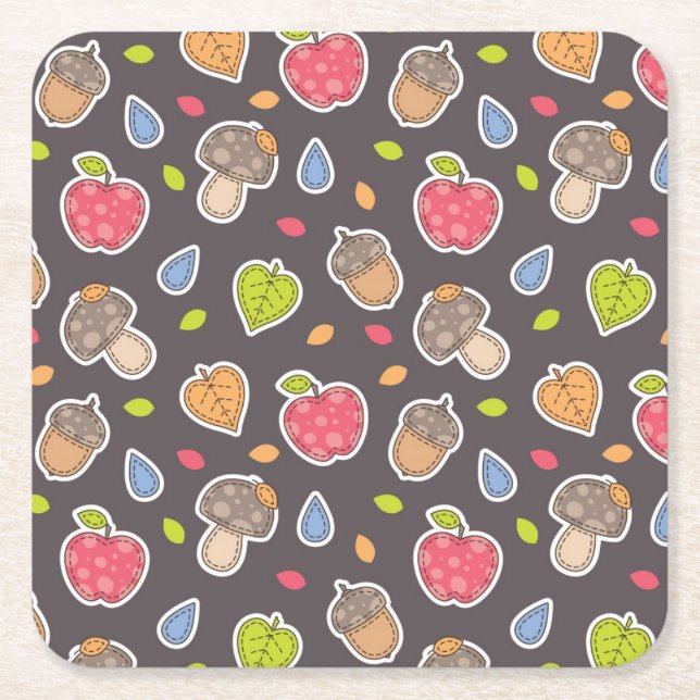 autumn pattern square paper coaster (Front)