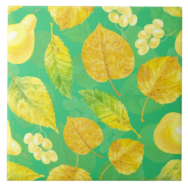 Autumn pattern watercolor ceramic tile (Front)