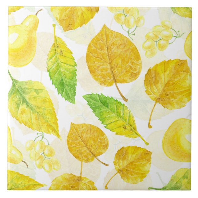 Autumn pattern watercolor ceramic tile (Front)