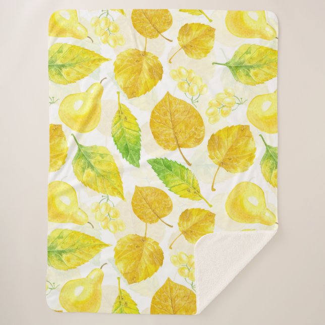 Autumn pattern watercolor sherpa blanket (Front)