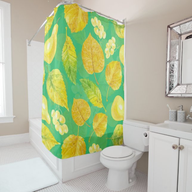 Autumn pattern watercolor shower curtain (In Situ)