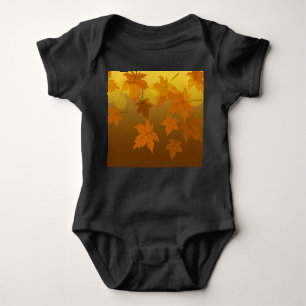 Autumn pattern with falling maple leaves and bokeh baby bodysuit