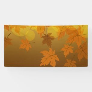 Autumn pattern with falling maple leaves and bokeh banner