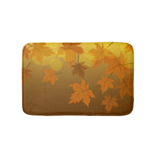 Autumn pattern with falling maple leaves and bokeh bath mat