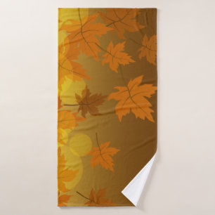 Autumn pattern with falling maple leaves and bokeh bath towel