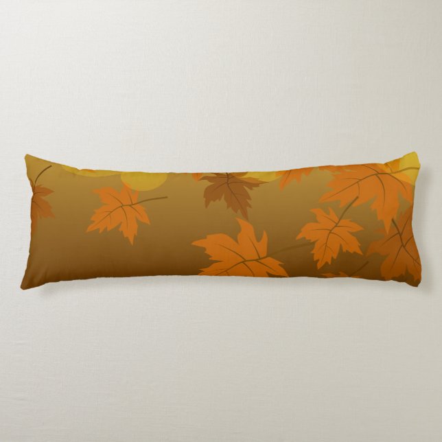 Autumn pattern with falling maple leaves and bokeh body cushion (Front)