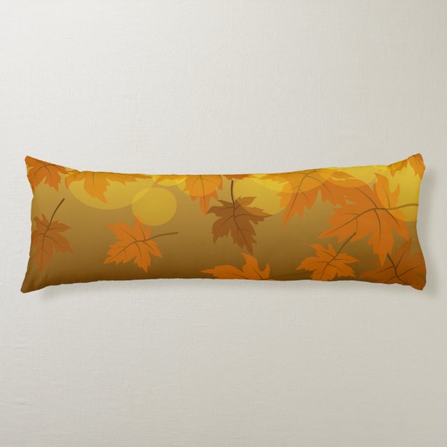 Autumn pattern with falling maple leaves and bokeh body cushion (Front)