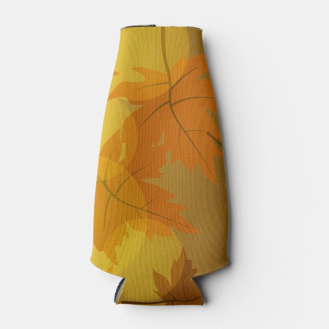 Autumn pattern with falling maple leaves and bokeh bottle cooler (Front)