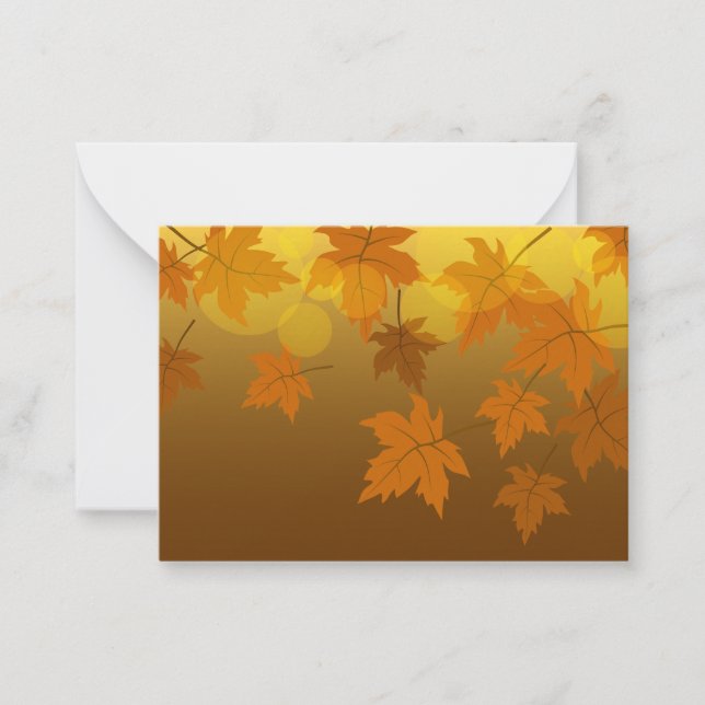 Autumn pattern with falling maple leaves and bokeh card (Front)