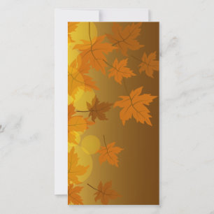 Autumn pattern with falling maple leaves and bokeh card
