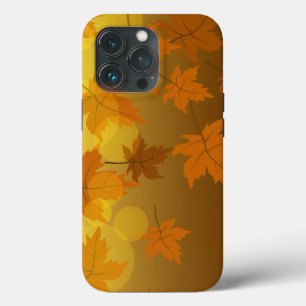 Autumn pattern with falling maple leaves and bokeh iPhone 13 pro case