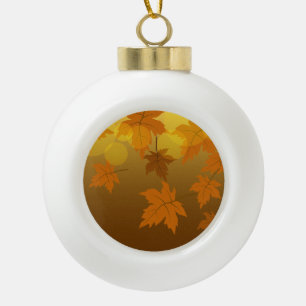 Autumn pattern with falling maple leaves and bokeh ceramic ball christmas ornament