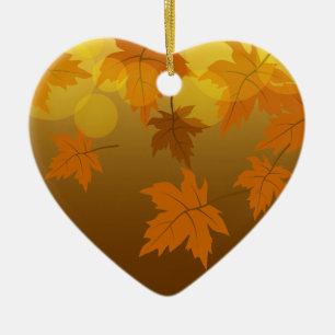 Autumn pattern with falling maple leaves and bokeh ceramic ornament