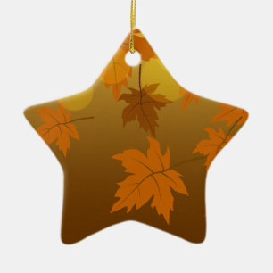Autumn pattern with falling maple leaves and bokeh ceramic ornament