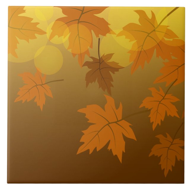 Autumn pattern with falling maple leaves and bokeh ceramic tile (Front)