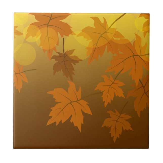 Autumn pattern with falling maple leaves and bokeh ceramic tile (Front)