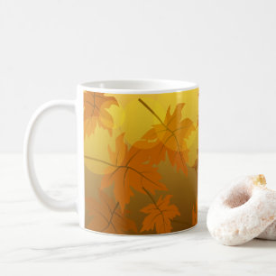 Autumn pattern with falling maple leaves and bokeh coffee mug