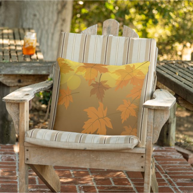 Autumn pattern with falling maple leaves and bokeh cushion (Chair)