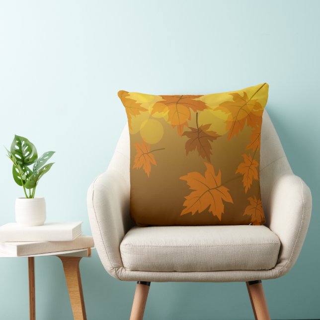 Autumn pattern with falling maple leaves and bokeh cushion (Chair)