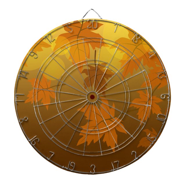 Autumn pattern with falling maple leaves and bokeh dartboard (Front)