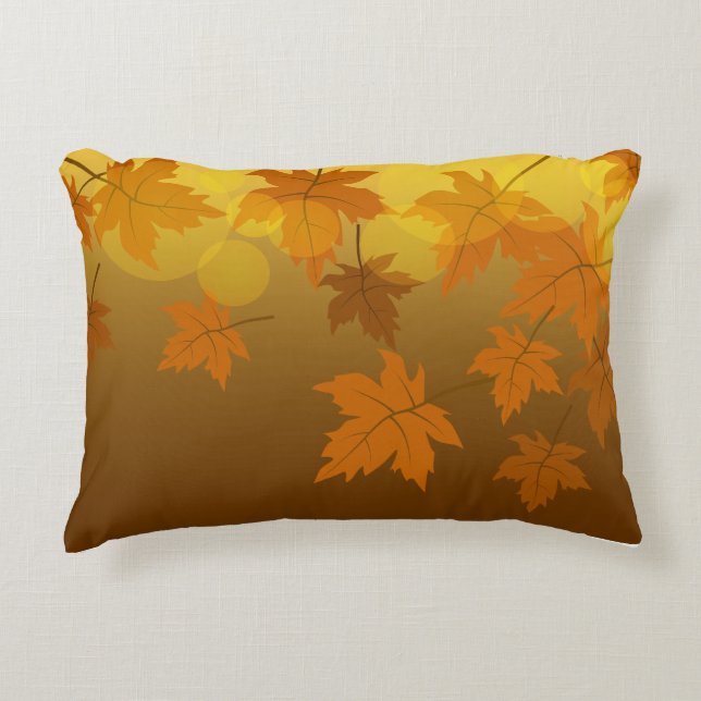 Autumn pattern with falling maple leaves and bokeh decorative cushion (Front)