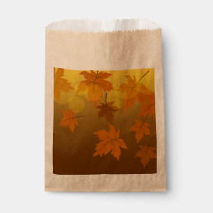 Autumn pattern with falling maple leaves and bokeh favour bag
