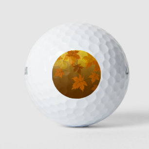 Autumn pattern with falling maple leaves and bokeh golf balls