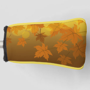 Autumn pattern with falling maple leaves and bokeh golf head cover
