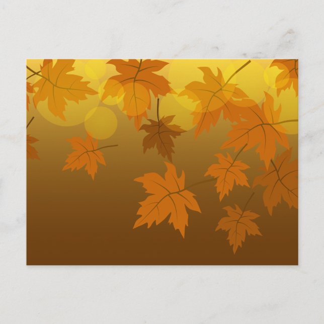 Autumn pattern with falling maple leaves and bokeh holiday postcard (Front)