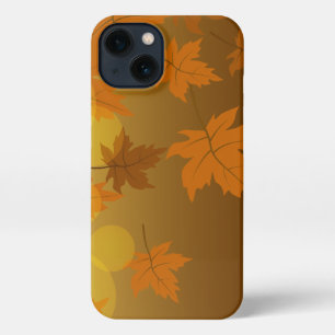 Autumn pattern with falling maple leaves and bokeh iPhone 13 case