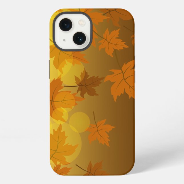 Autumn pattern with falling maple leaves and bokeh iPhone case (Back)