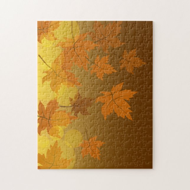Autumn pattern with falling maple leaves and bokeh jigsaw puzzle (Vertical)