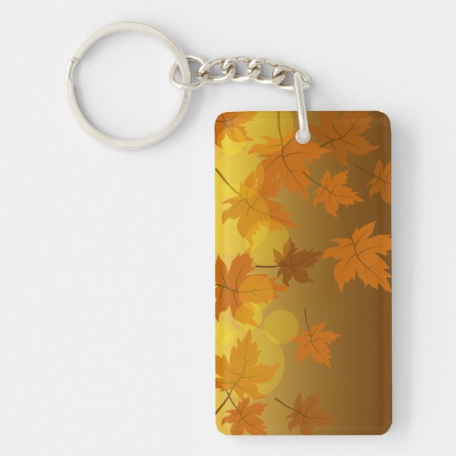Autumn pattern with falling maple leaves and bokeh key ring (Front)