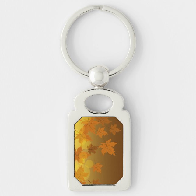 Autumn pattern with falling maple leaves and bokeh key ring (Front)