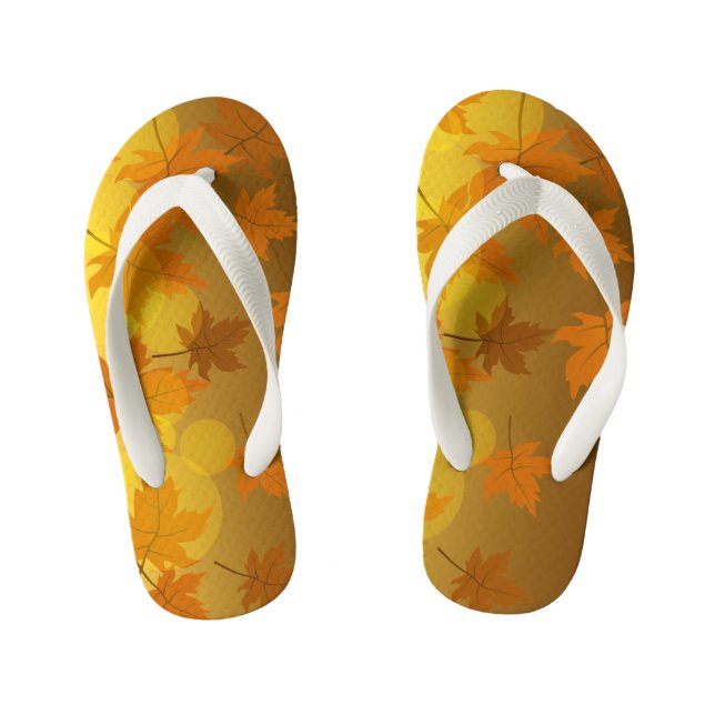 Autumn pattern with falling maple leaves and bokeh kid's thongs (Footbed)