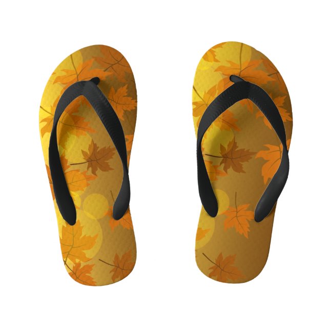 Autumn pattern with falling maple leaves and bokeh kid's thongs (Footbed)