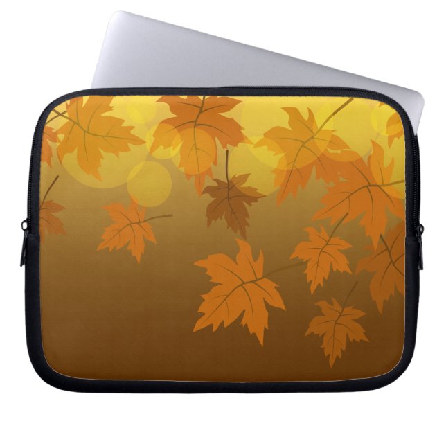 Autumn pattern with falling maple leaves and bokeh laptop sleeve (Front)