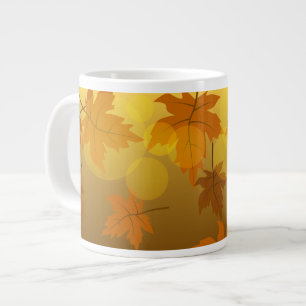 Autumn pattern with falling maple leaves and bokeh large coffee mug
