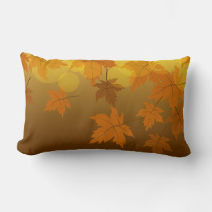 Autumn pattern with falling maple leaves and bokeh lumbar cushion
