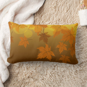 Autumn pattern with falling maple leaves and bokeh lumbar cushion