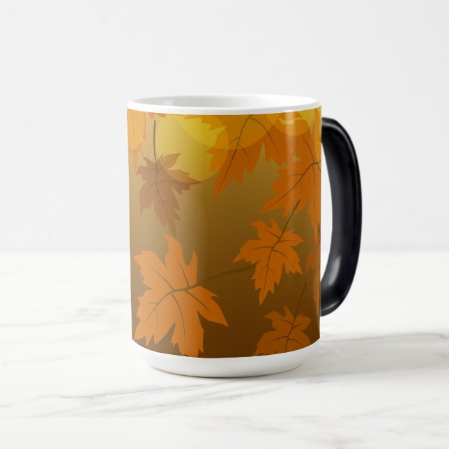Autumn pattern with falling maple leaves and bokeh magic mug (Front Right)