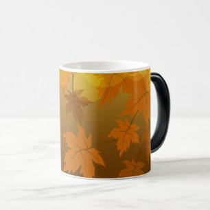 Autumn pattern with falling maple leaves and bokeh magic mug