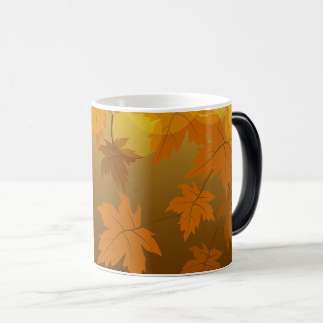 Autumn pattern with falling maple leaves and bokeh magic mug (Front Right)
