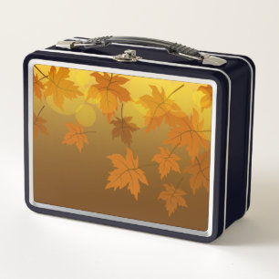 Autumn pattern with falling maple leaves and bokeh metal lunch box